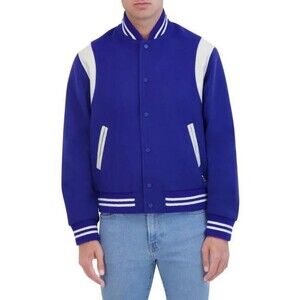 NWT HUDSON Mens Wool Varsity Bomber Jacket M Royal Blue Ivory Faux Leather $248